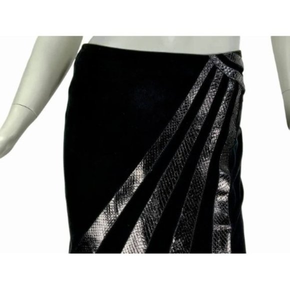F/W 2000 Vintage Versace Black Leather Suede Skirt with Python Detail - Picture 4 of 4